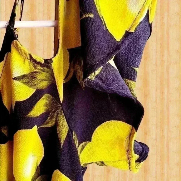 Women’s Rosette Spring Blue Dress With Yellow Lemons Flutter Sleeve Chiffon M - Picture 12 of 14